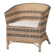 bali & pari Elda Natural Rattan Accent Chair - Wicker Barrel-Back Chair with Two-Tone Woven Stripes and Cushion, Coastal Boho Style Seating for  Living Room or Sunroom Baxton Studio restaurant furniture, hotel furniture, commercial furniture, wholesale living room furniture, wholesale accent chairs, classic accent chairs